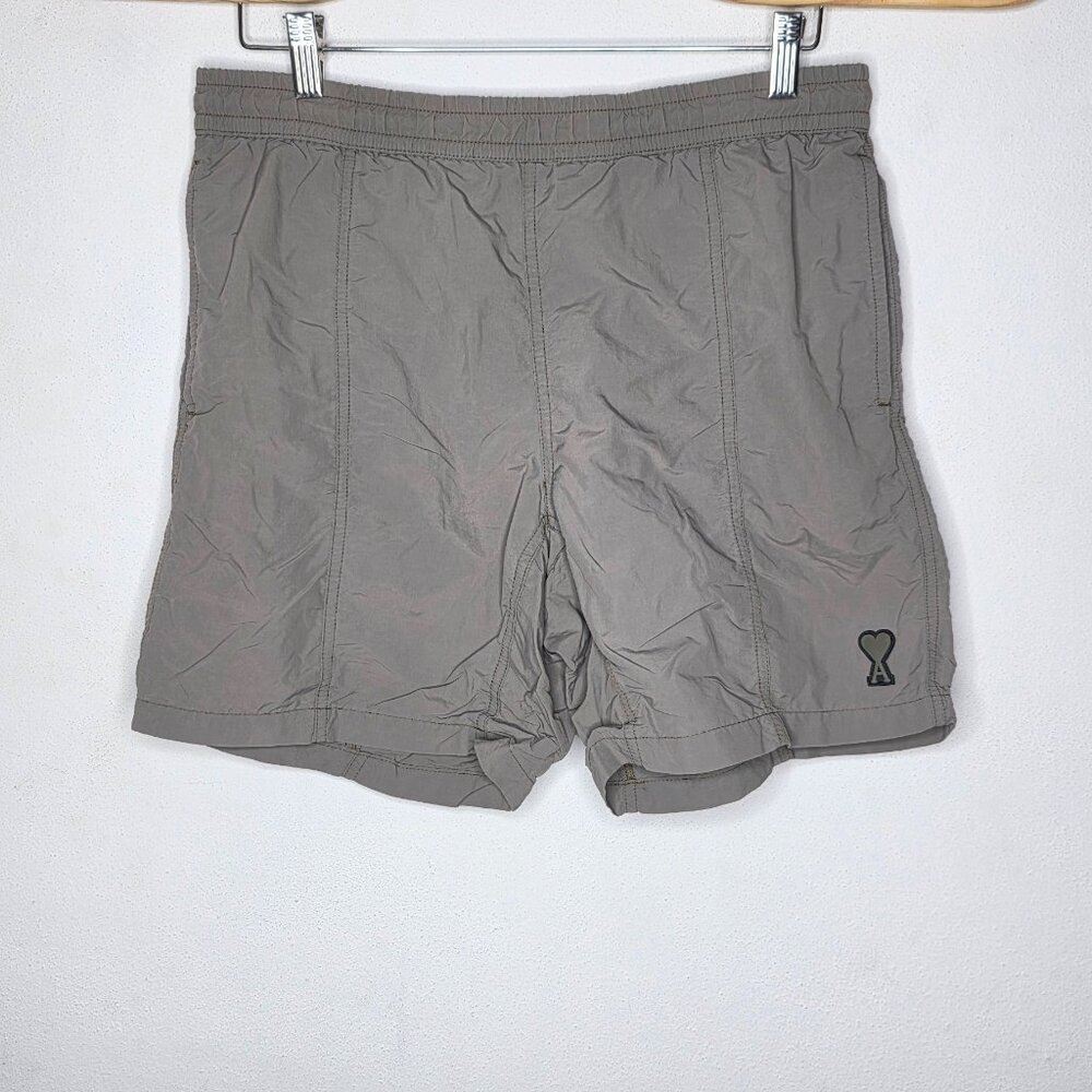 Ami Paris Gray Drawstring Elastic Waist Lined Men's Casual Shorts Small S